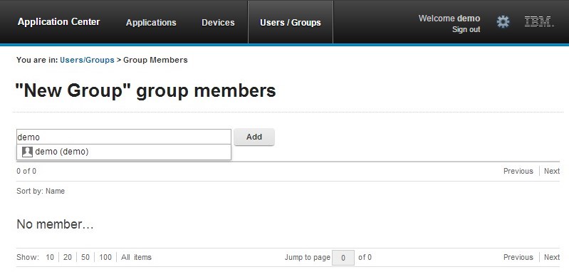 Page for adding or removing a member from the selected group.