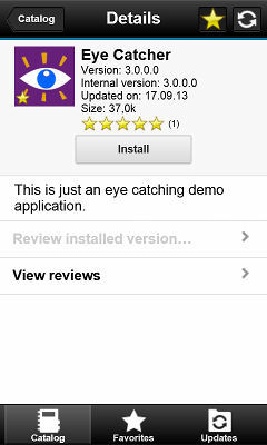 Details view of version 3.0.0.0 of the Eye Catcher company application. To install the app, tap Install or view reviews of this application.