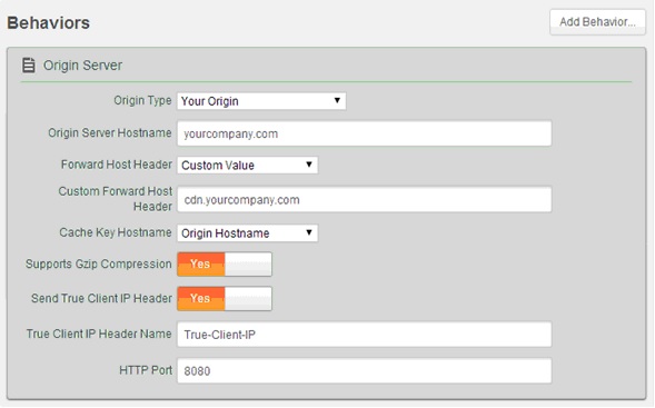 Akamai screen image of origin server settings