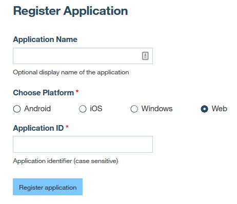 App-registration console page