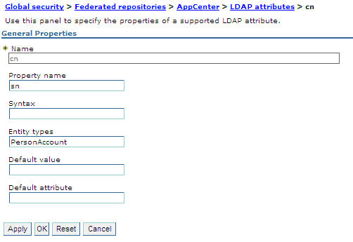LDAP attribute for full user name associated with the sn property and the PersonAccount LDAP entity type.