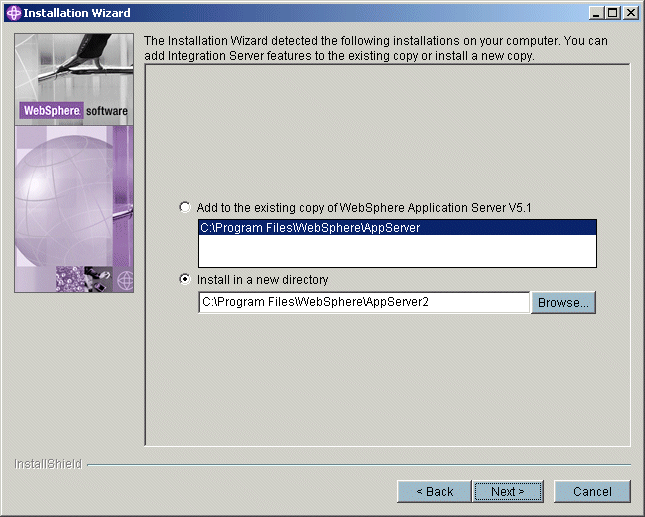 Screen capture: Install a new copy of WAS