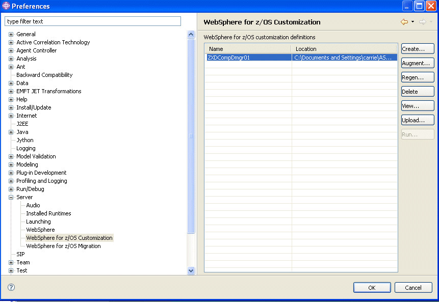 Preferences window