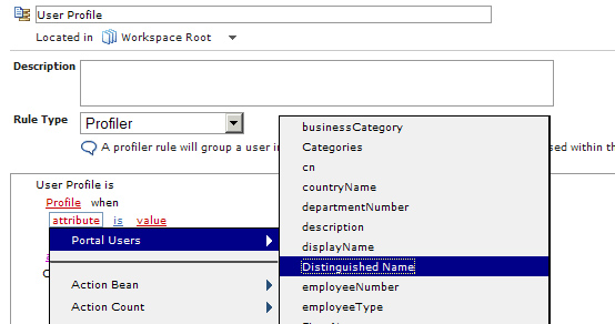 User profile screen, showing available attributes to profile Portal Users