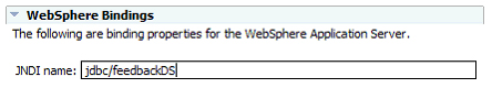 WebSphere bindings section showing JNDI name field