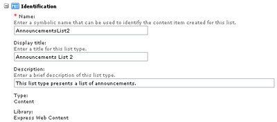 Fields showing where to edit description of the announcements list