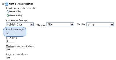 Edit the results per page