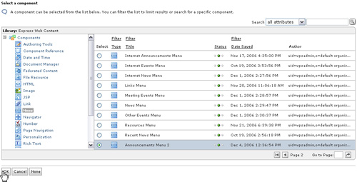 Select the Announcements Menu 2 from the component list