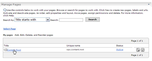 Viewing the content root in Manage Pages