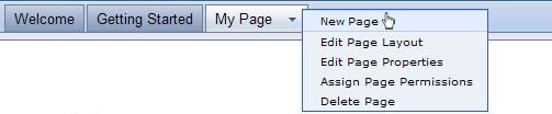 Using the page menu to begin creating a new subpage