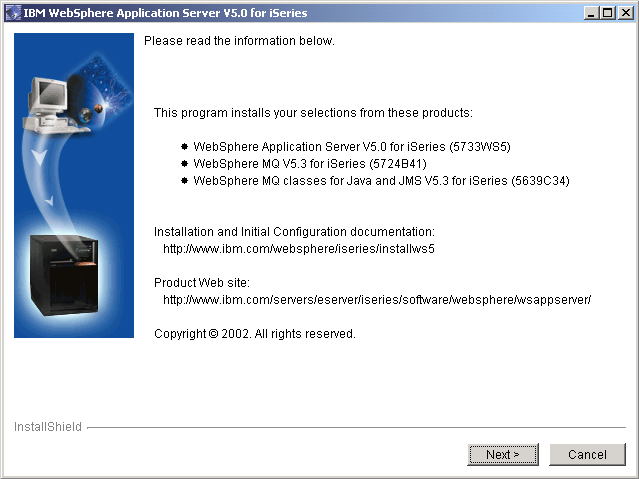 WAS remote installation welcome screen