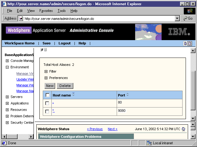 Configure virtual host - default host settings