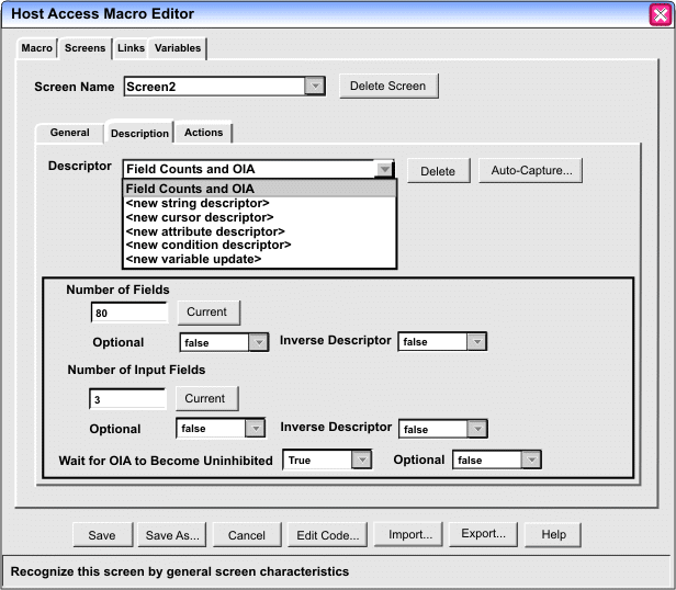 Description tab of the Macro Editor