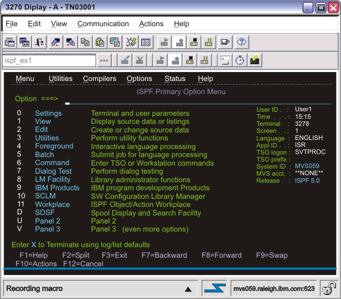 A sample application screen, the ISPF Primary Option Menu