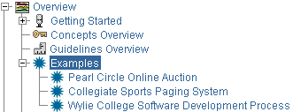 Screenshot of the examples entry in the Overview section of the treebrowser showing access to RUP artifact examples