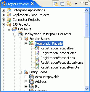 Session bean in the Project Explorer