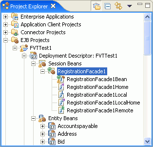 Session bean in the Project Explorer