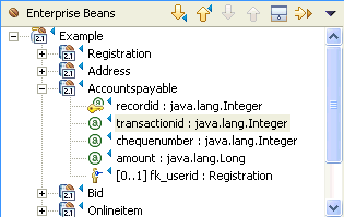 Screen capture of the Enterprise Beans pane of the Mapping editor.