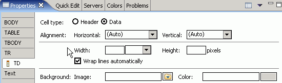 Picture of the cell attributes in the Properties view