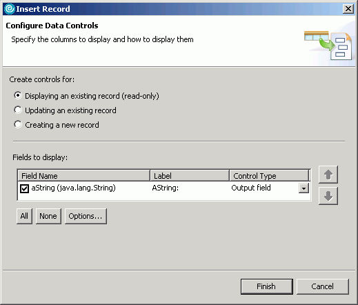 Configure Data Controls page of the Insert Record wizard