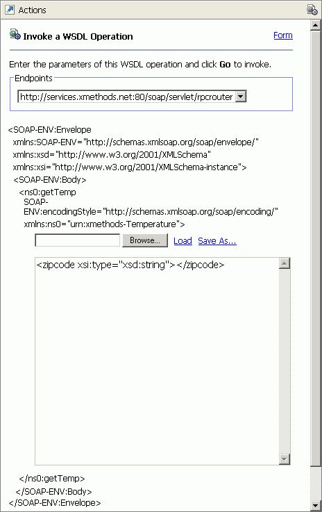 Source view of the Invoke a WSDL Operation pane.