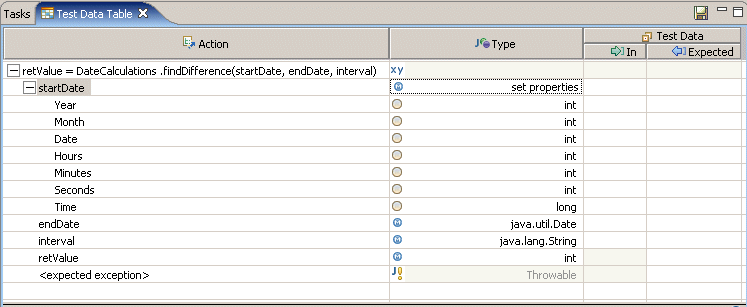 Example: test data table with defining attribute expansion