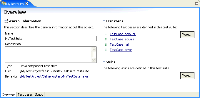 Tests Suite editor overview page