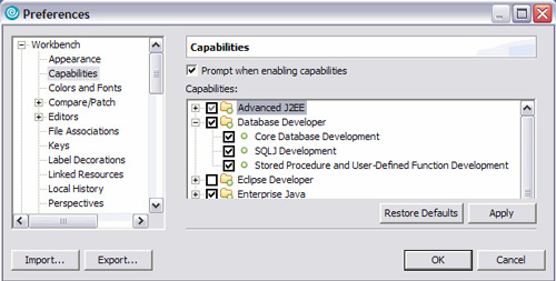 Preferences workbench stored procedures