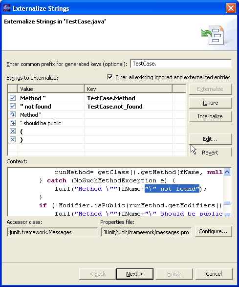 Externalize Strings Key/value page