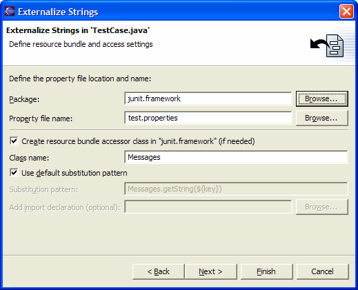 Externalize Strings Property File page