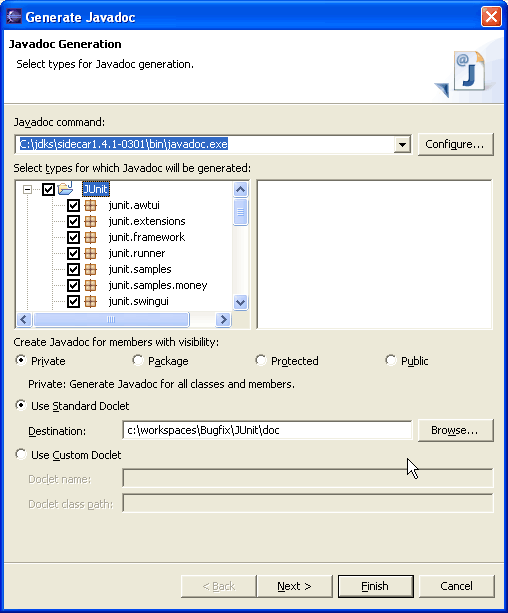 Javadoc wizard page