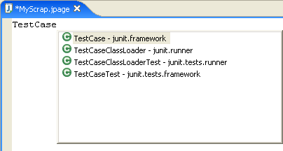 A Java editor with a content assist window at the caret position