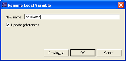 Parameters Page for the Rename Local Variable Refactoring Command