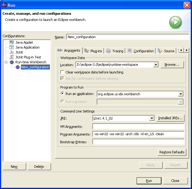 Run-time workbench launcher - arguments