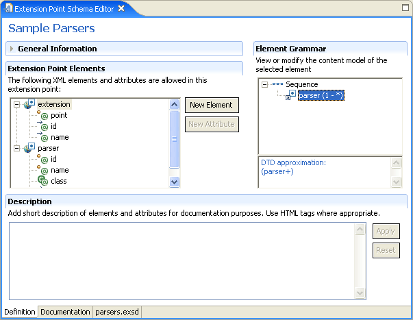 Extension point schema editor - element grammar