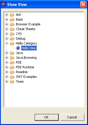 Show View dialog with Hello entry