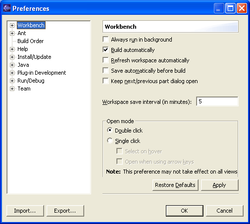 Preference dialog