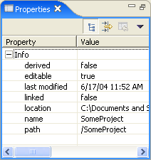 Picture of a Properties sheet with 3 columns, including a column for property and a column for value.