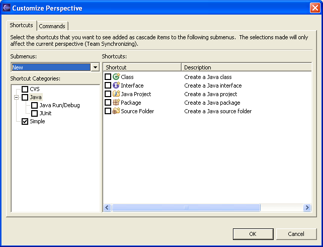 Customize Perspective Dialog