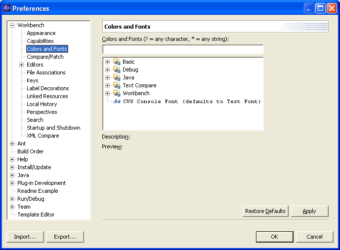 Fonts preference page