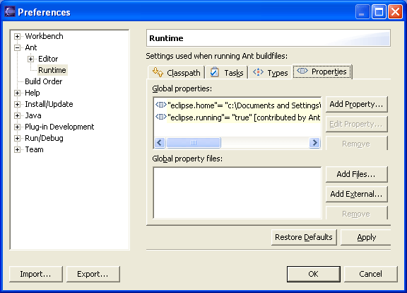 Ant properties preference page