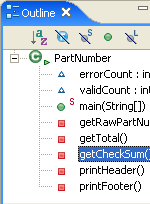 Picture of Outline view showing structure for a Java file