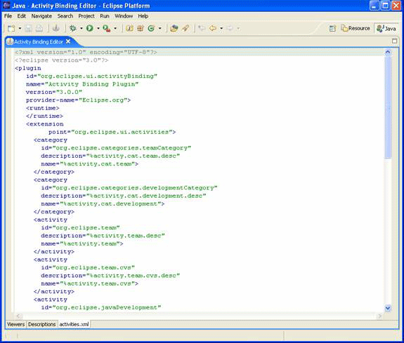 Image of activities.xml page