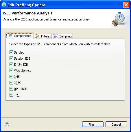 image of edit profiling options dialog box, components tab