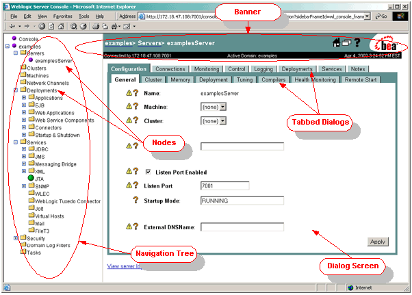 Administration Console Visual Elements