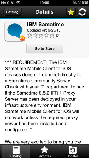 Link from the description of IBM SameTime application for iOS in the client to the application stored in Apple iTunes.