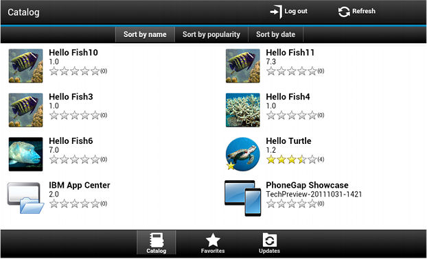 Screen layout of the Catalog view on a tablet.