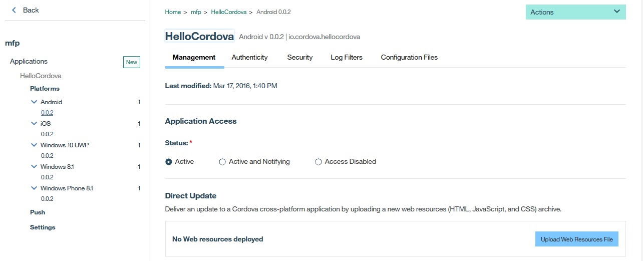 Cordova app registration in Console
