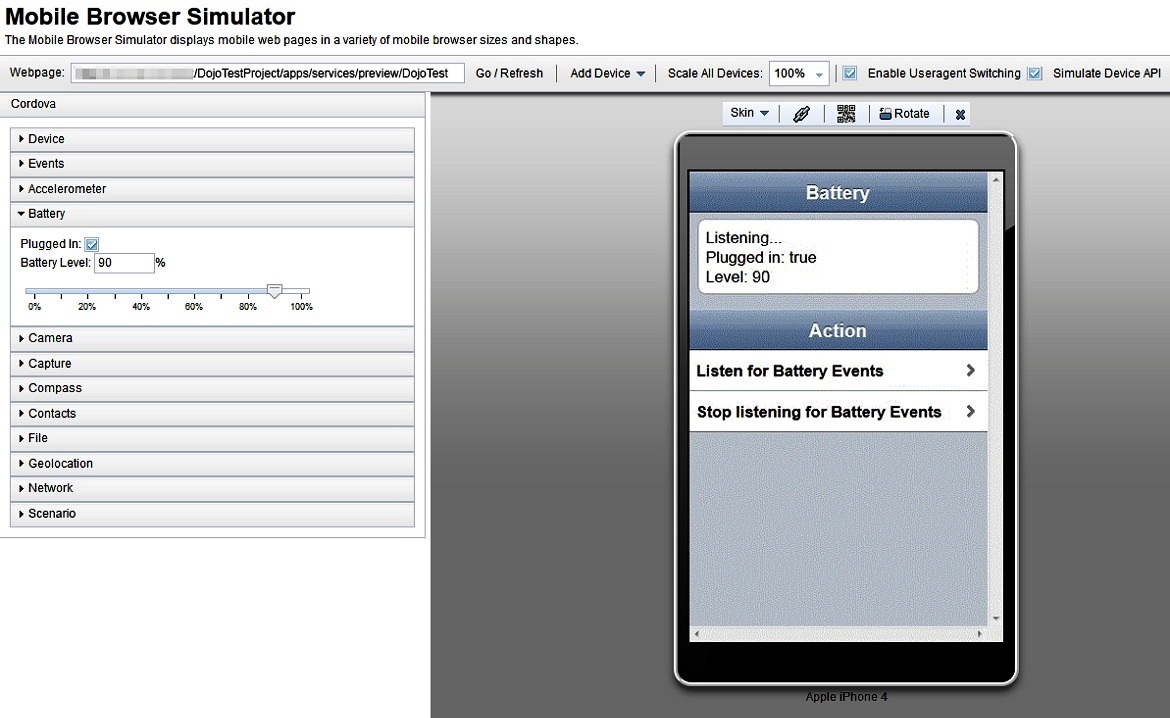 View of a Mobile browser simulator. Mobile Browser Simulator displays mobile web pages in various mobile browser sizes and shapes.