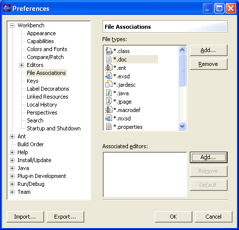File associations preference page